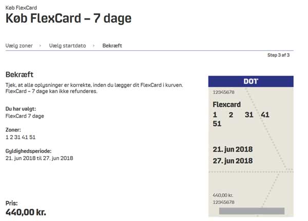 Flexcardの7日間の定期券の購入画面